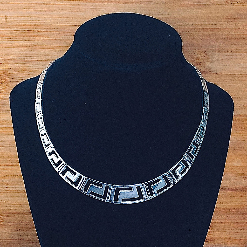 $224 Meander-Greek Key Designer Necklace Sterling 39 Grams Marked Fas 925